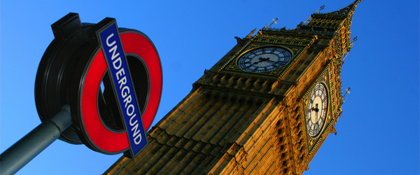 A sign for the London Underground appears in the foreground of a shot of the world-famous Big Ben clock